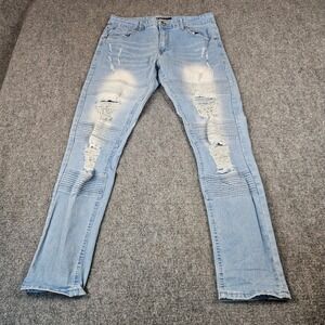 M. Society Politically Incorrect Mens Biker Jeans Light‎ Wash Distressed 32x30